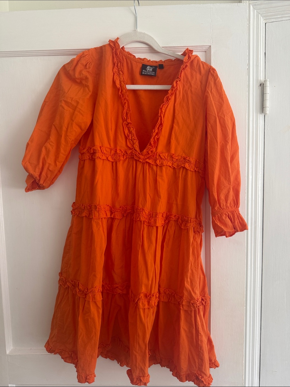Madison Mathews V-Neck Mini Dress in Bright Orange